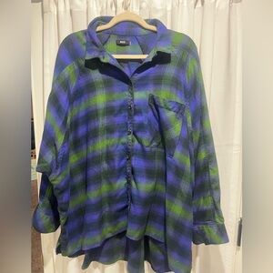 BDG UrbanOutfitters Vibrant Blue and Green Plaid Flannel Shirt Oversized